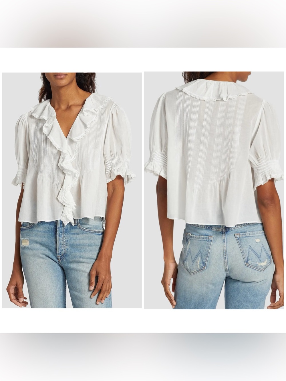 Dôen Henri Ruffle Blouse White Women’s Size Small Organic Cotton Romantic Top